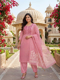 Rose Pink Jamdani Silk Salwar Kameez Suit with Jamdani Dupatta
