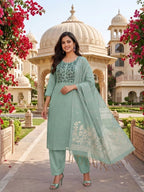 Green Jamdani Silk Salwar Kameez Suit with Jamdani Dupatta
