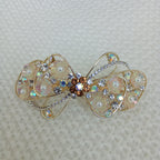 Gold-Tone Brown Floral Bow Barrette – Pearl & Crystal Hair Clip