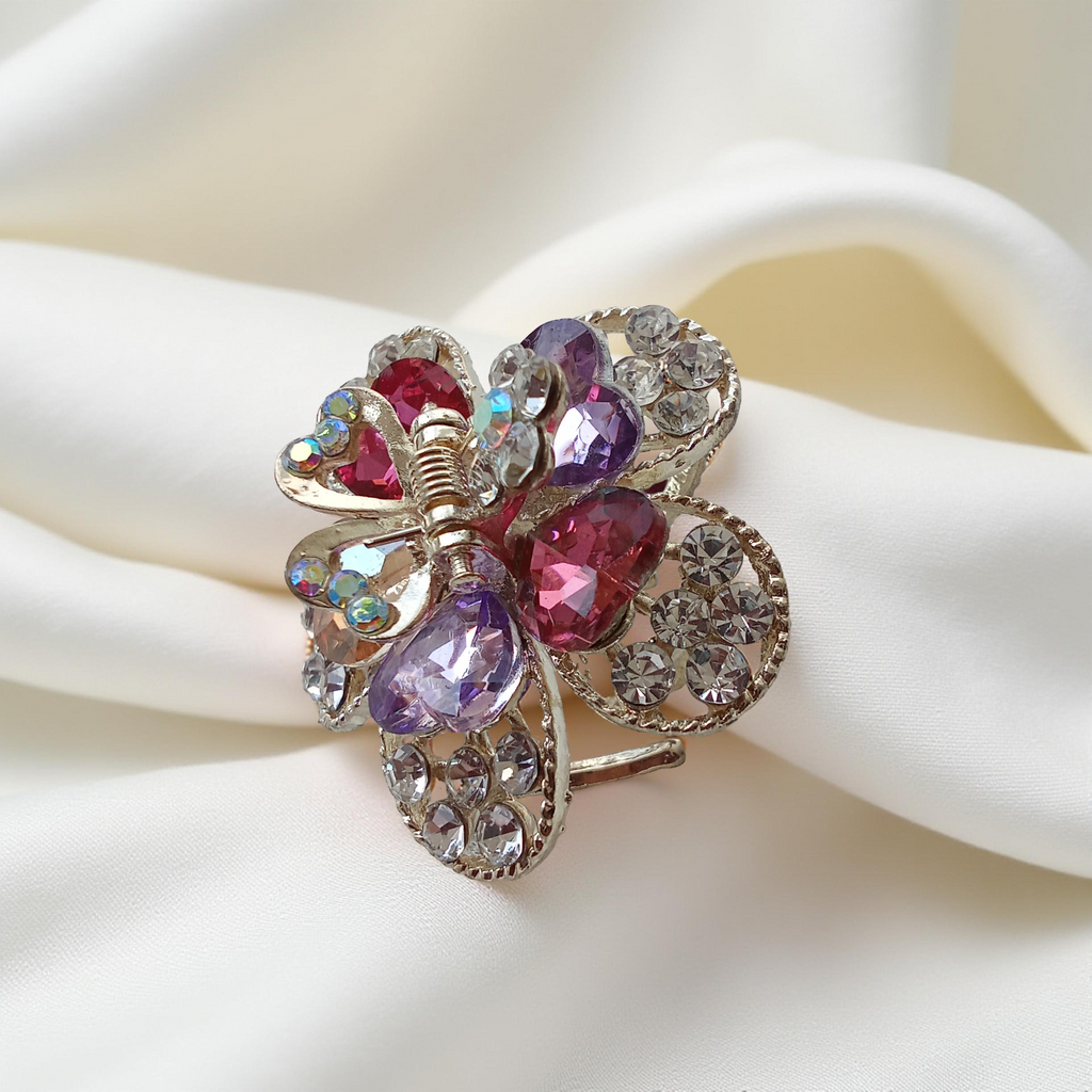 Gold-Tone Crystal Flower Hair Claw Clip – Multi Color