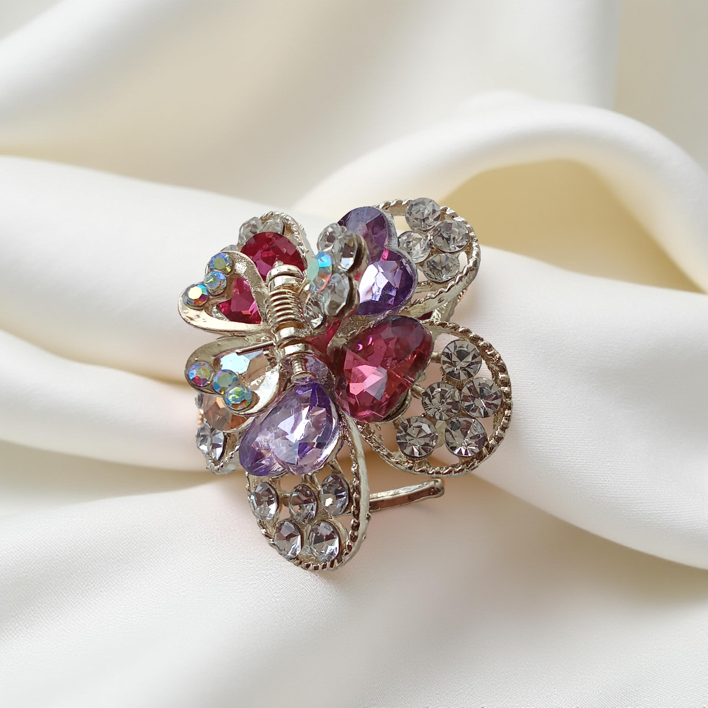 Gold-Tone Crystal Flower Hair Claw Clip – Multi Color