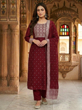 Red Semi-Georgette Dola Unstitched Salwar Kameez Suit