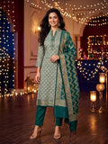 Mint Green Raw Silk Banarasi Unstitched Salwar Kameez Suit