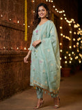 Green Jamdani Silk Floral Printed Unstitched Salwar Kameez Suit