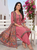 Pink Salwar Kameez with Kantha Work Dupatta & Plain Bottom