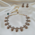 Elegant Gold-Tone Pearl White Choker Jewellery Set with Matching Earrings
