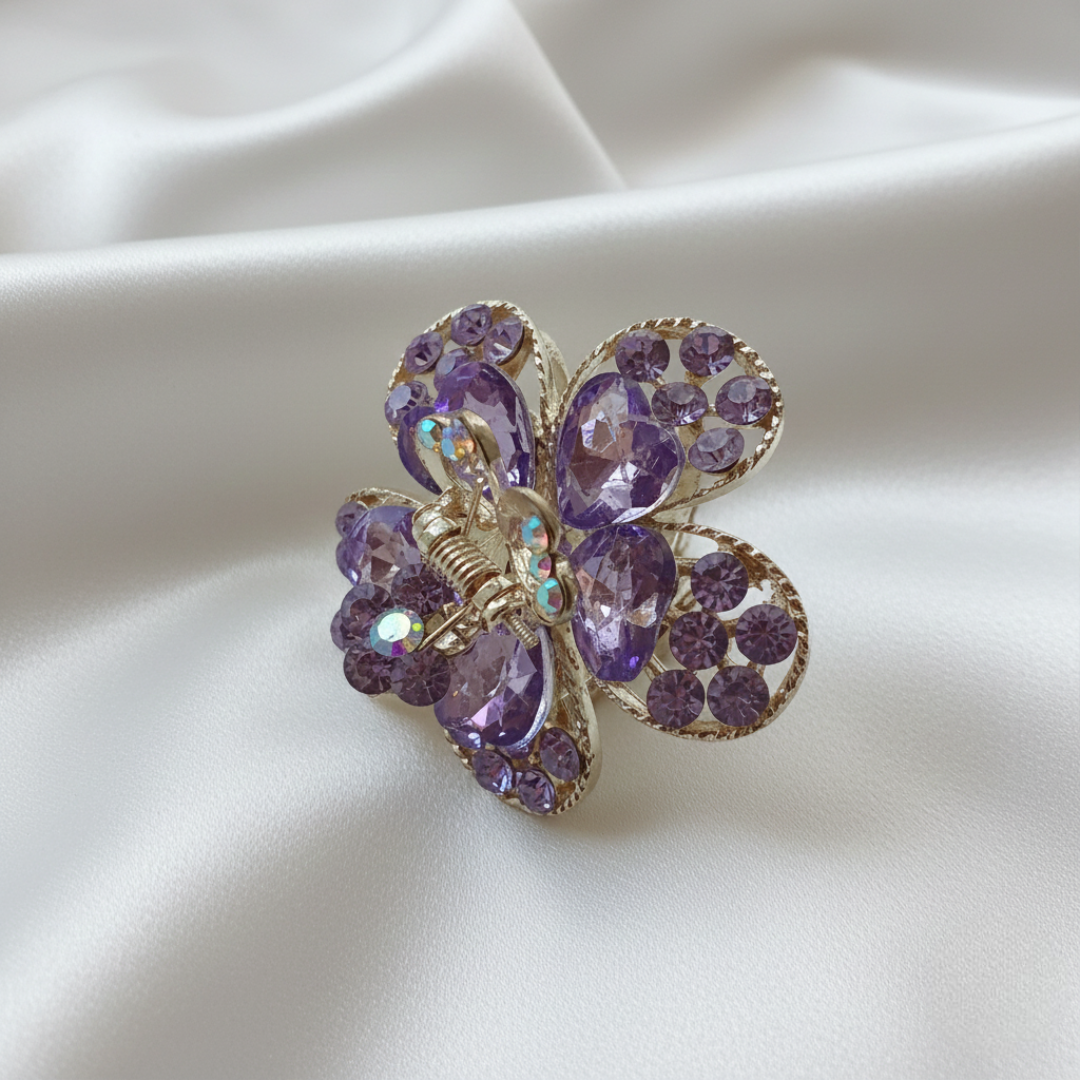 Gold-Tone Crystal Flower Hair Claw Clip – Purple