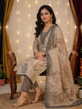Dusty Grey Organza Unstitched Salwar Kameez with Embroidered Neck & Santoon Bottom