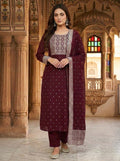 Maroon Semi-Georgette Dola Unstitched Salwar Kameez Suit