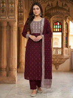 Maroon Semi-Georgette Dola Unstitched Salwar Kameez Suit