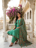 Green Salwar Kameez with Kantha Work Dupatta & Plain Bottom