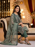 Sage Green Organza Unstitched Salwar Kameez with Embroidered Neck & Santoon Bottom