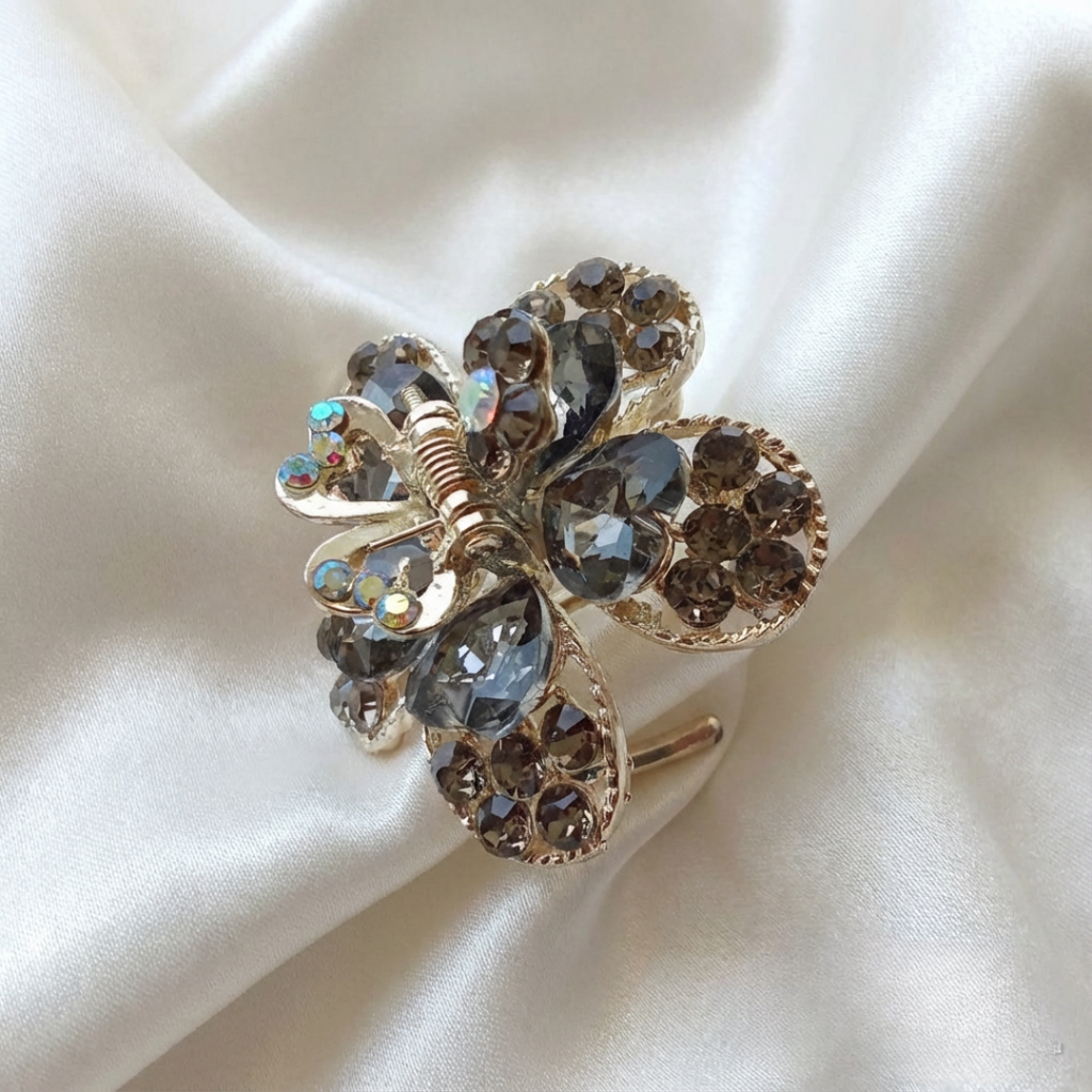 Gold-Tone Crystal Flower Hair Claw Clip – Black