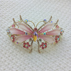 Gold-Tone Crystal Butterfly Barrette with Gradient Pink Wings - Hair Clip