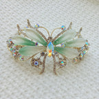 Gold-Tone Crystal Butterfly Barrette with Gradient Green Wings - Hair Clip