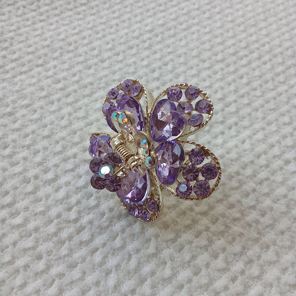 Gold-Tone Crystal Flower Hair Claw Clip – Purple