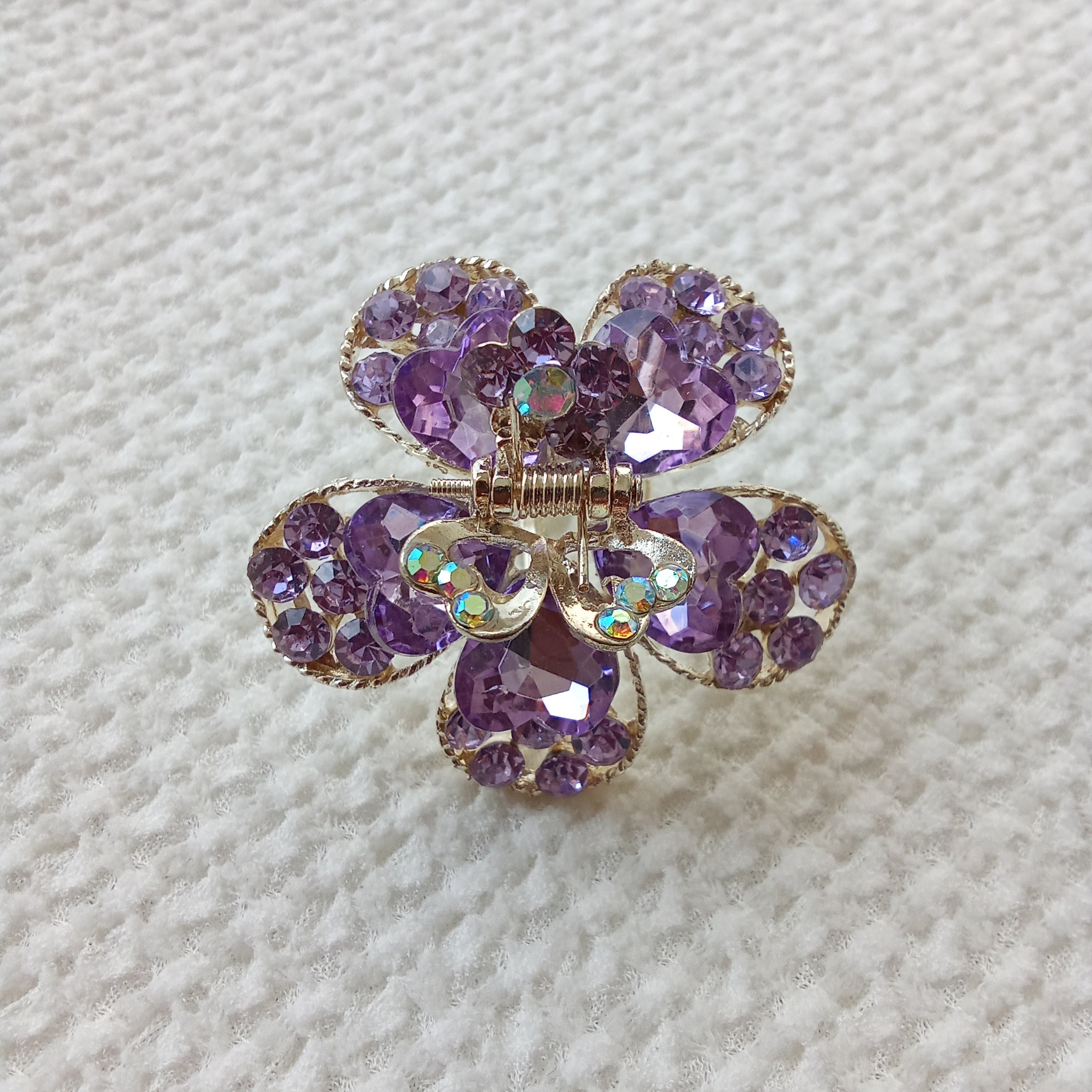 Gold-Tone Crystal Flower Hair Claw Clip – Purple
