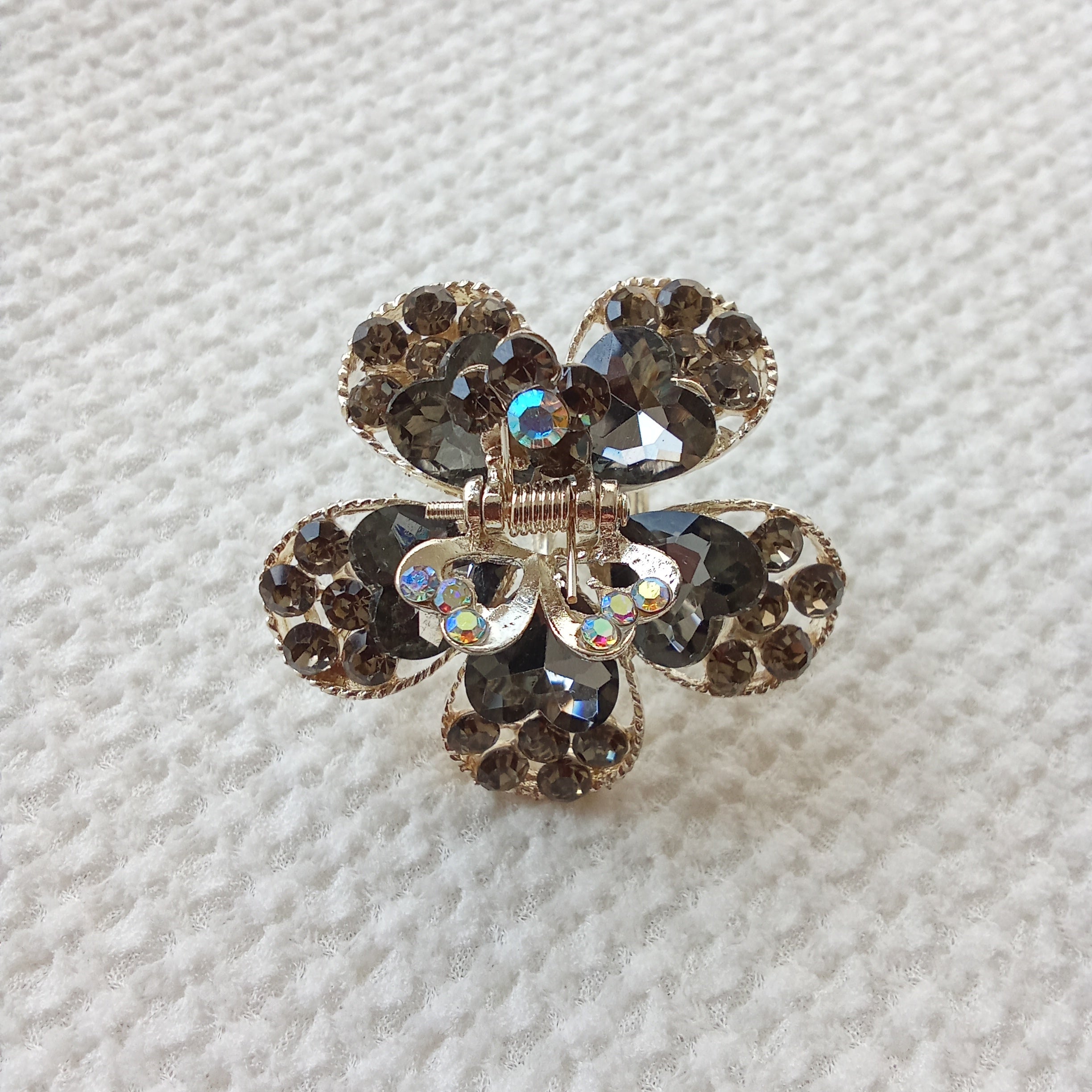 Gold-Tone Crystal Flower Hair Claw Clip – Black