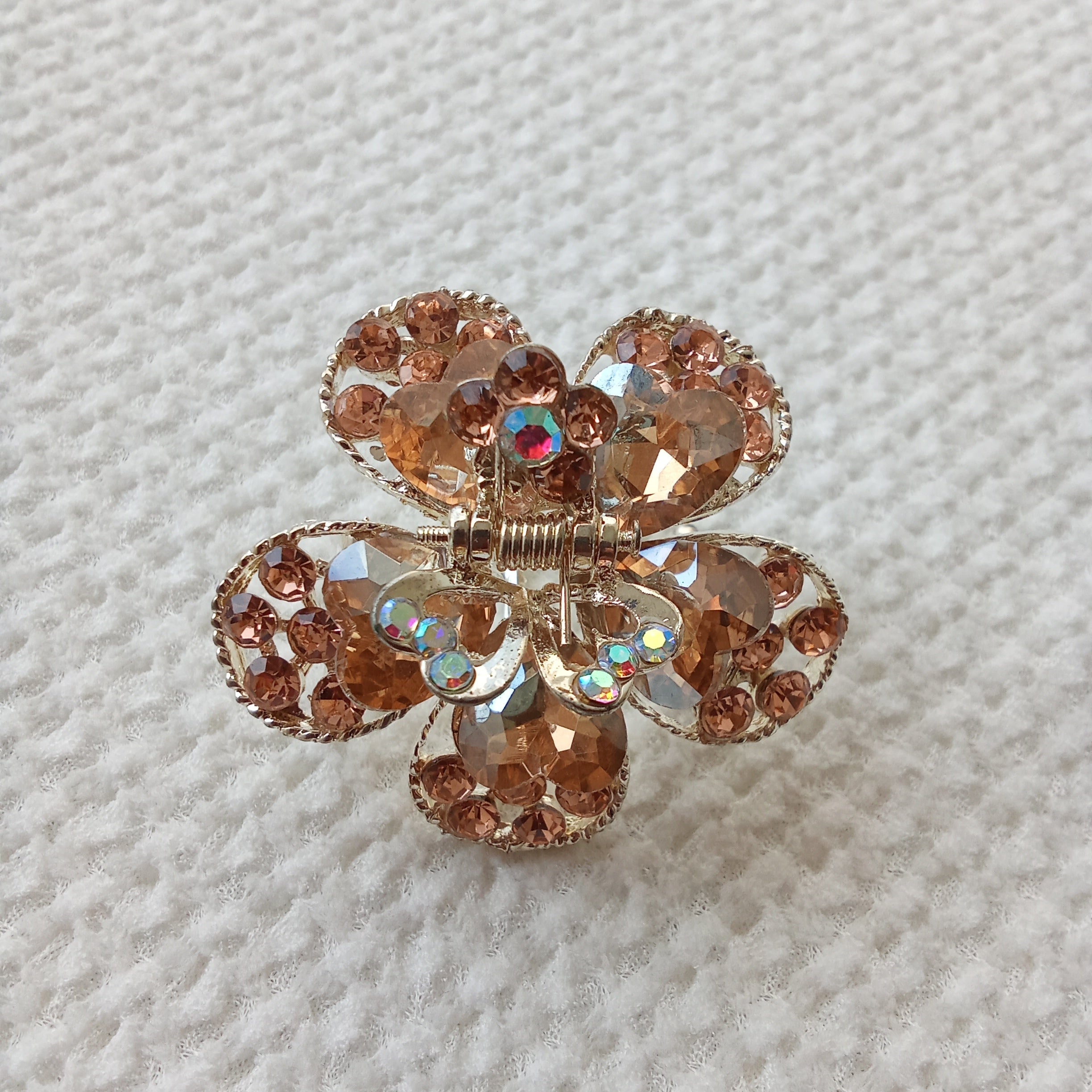 Gold-Tone Crystal Flower Hair Claw Clip – Peach