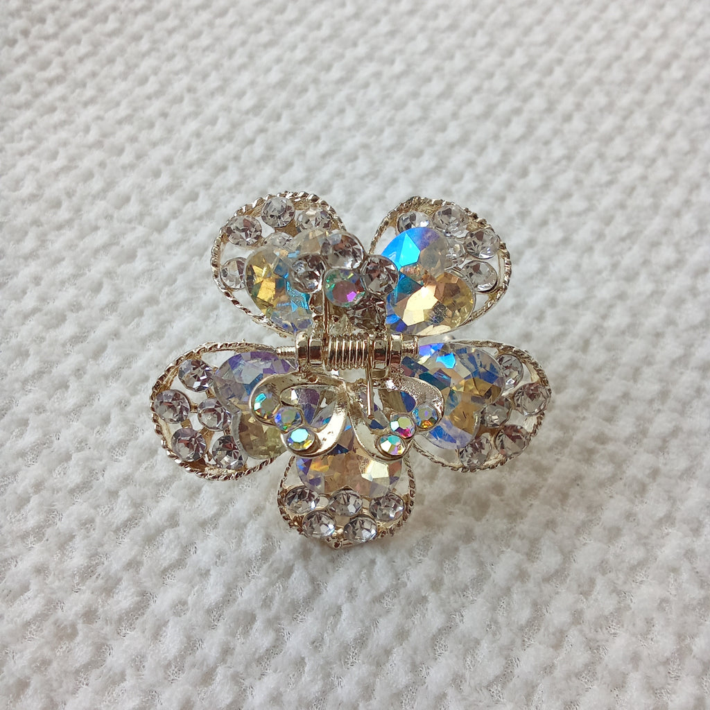 Gold-Tone Crystal Flower Hair Claw Clip – White
