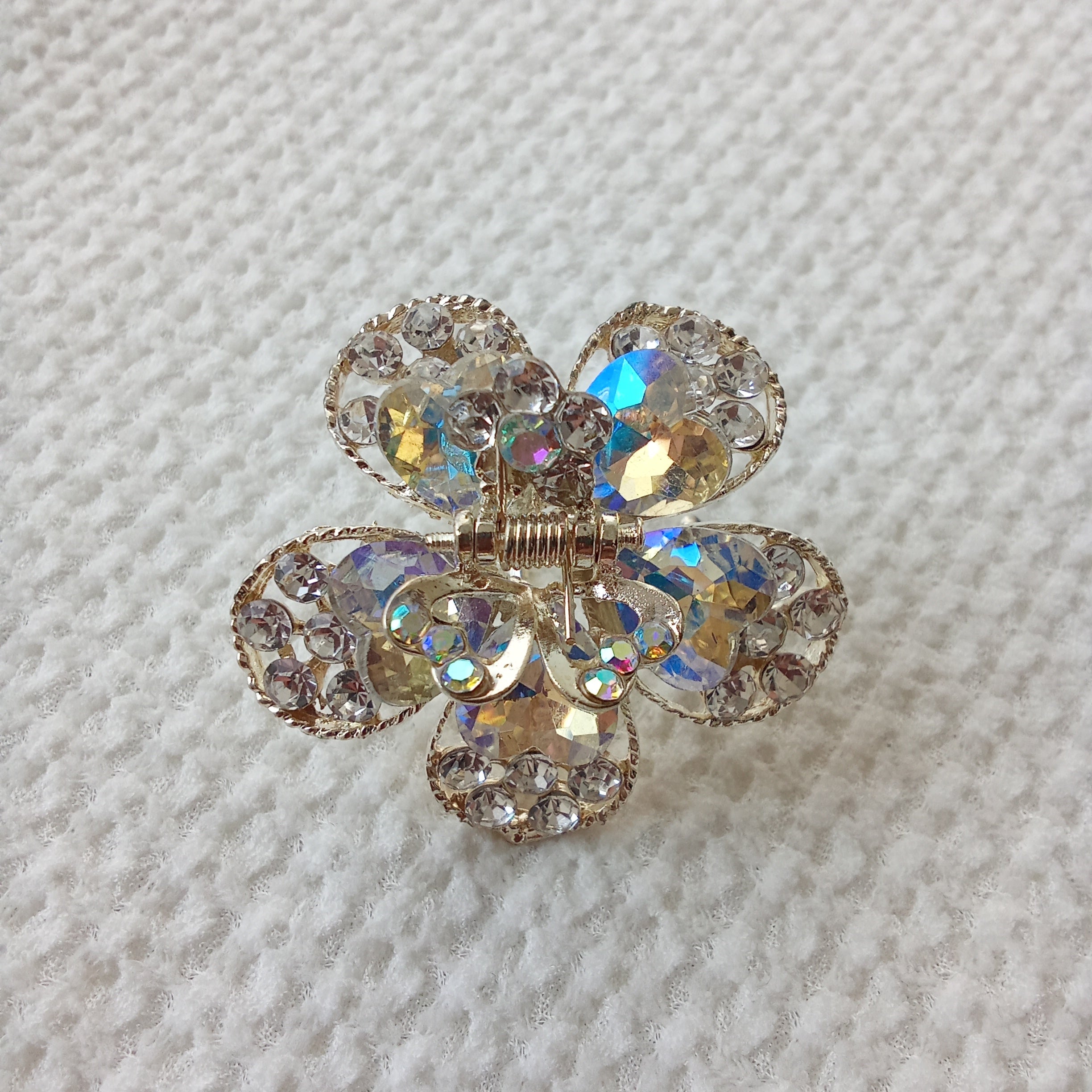 Gold-Tone Crystal Flower Hair Claw Clip – White