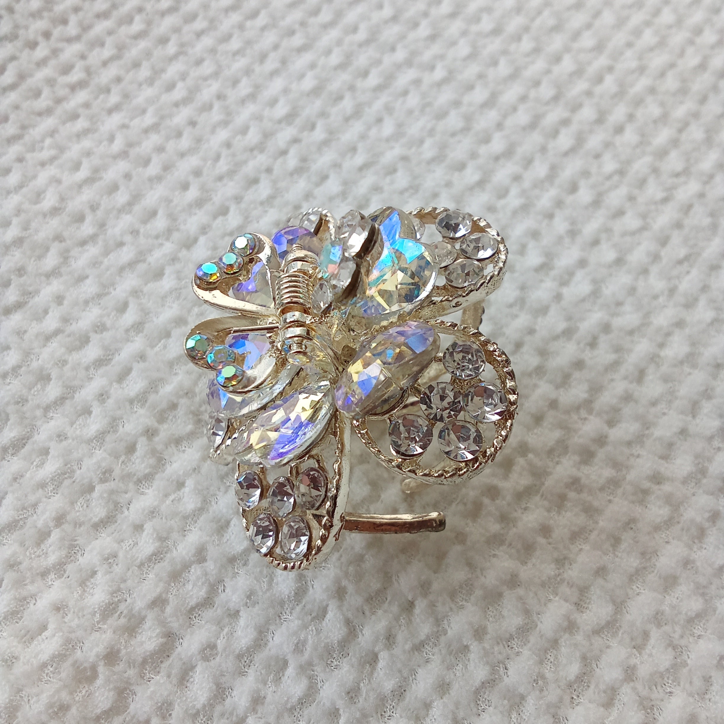 Gold-Tone Crystal Flower Hair Claw Clip – White