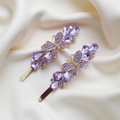 Gold-Tone Teardrop Stone & Crystal Butterfly Hair Pins - Purple