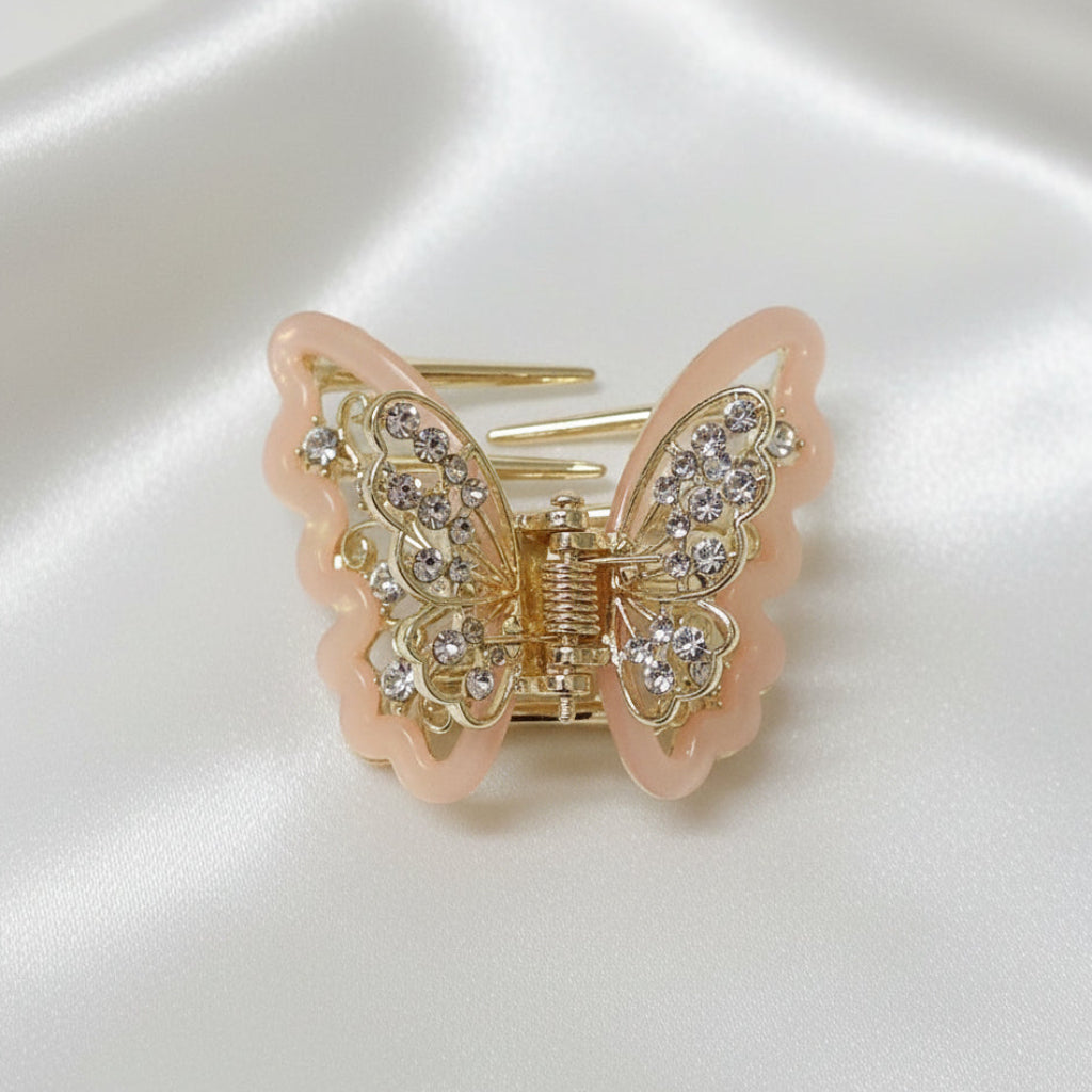 Gold-Tone Crystal Embellished Butterfly Hair Claw Clip – Peach