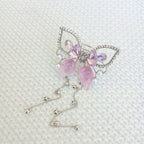Silver-Tone Butterfly Hair Claw Clip with Pink Wings, White Pearls, Crystal Accents & Dangling Heart Chain by Ladylike Accoutre.