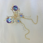 Gold-Tone Shimmering Butterfly with Dangling Pearls & Gold Chain - Hair Claw Clip - Purple