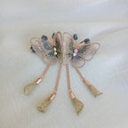 Rose Gold-Tone Twin Butterfly Embroidered Barrette Hair Clip - Cream
