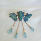 Rose Gold-Tone Twin Butterfly Embroidered Barrette Hair Clip - Blue