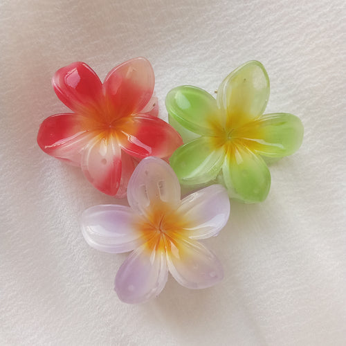 3-Piece Plumeria Flower Hair Claw Clip Set -Lavender, Green and Red