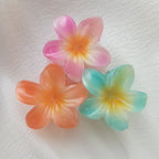 3-Piece Plumeria Flower Hair Claw Clip Set - Orange, Blue and Pink