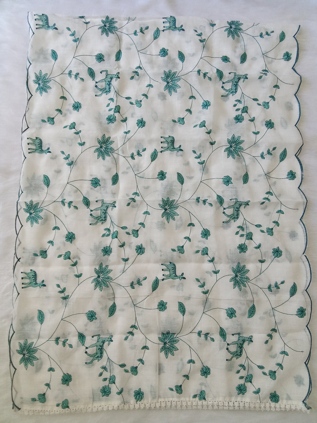White Kota Doria Salwar Kameez Suit with Aqua Green Embroidery