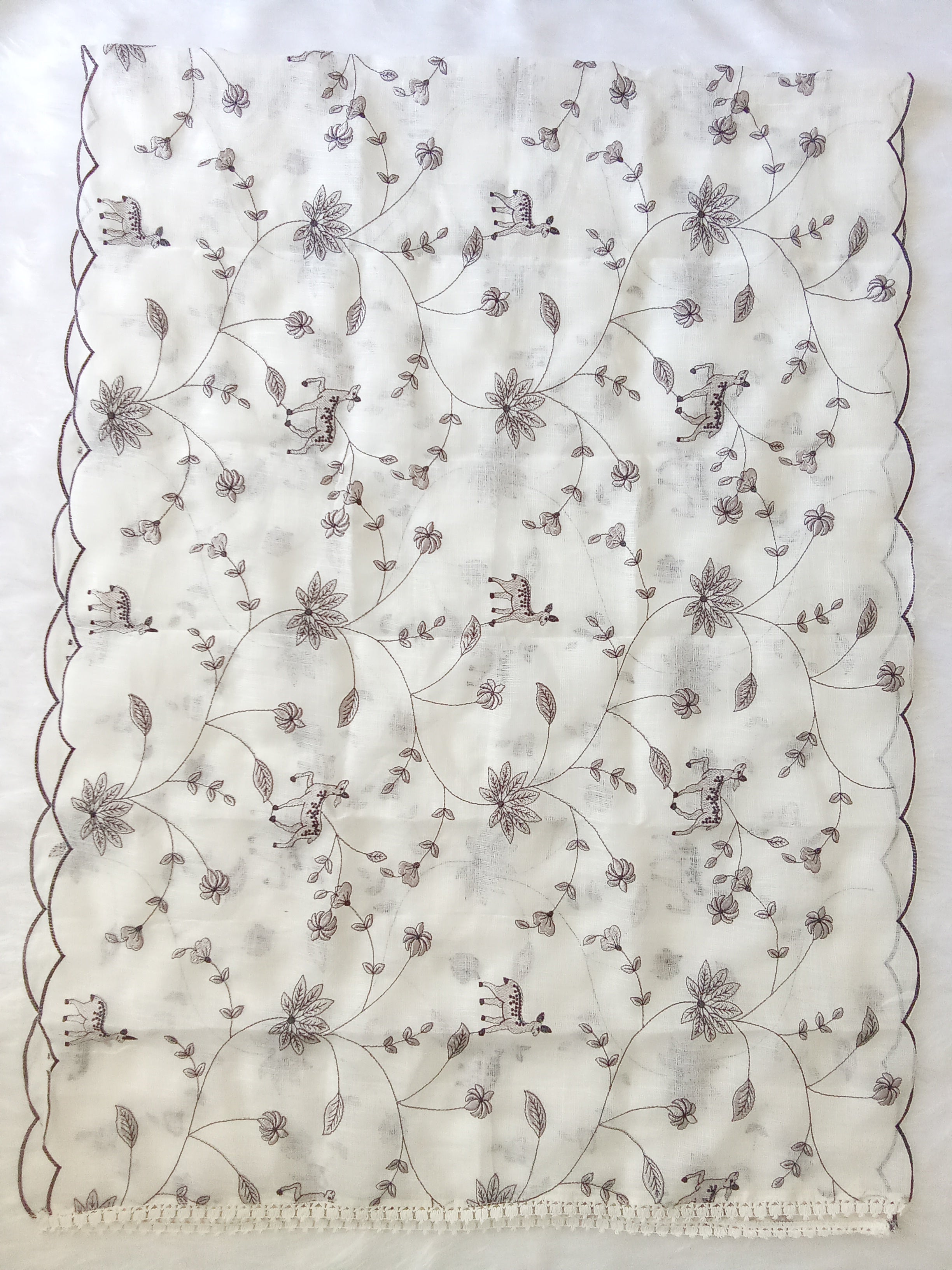 White Kota Doria Salwar Kameez Suit with Grey Embroidery