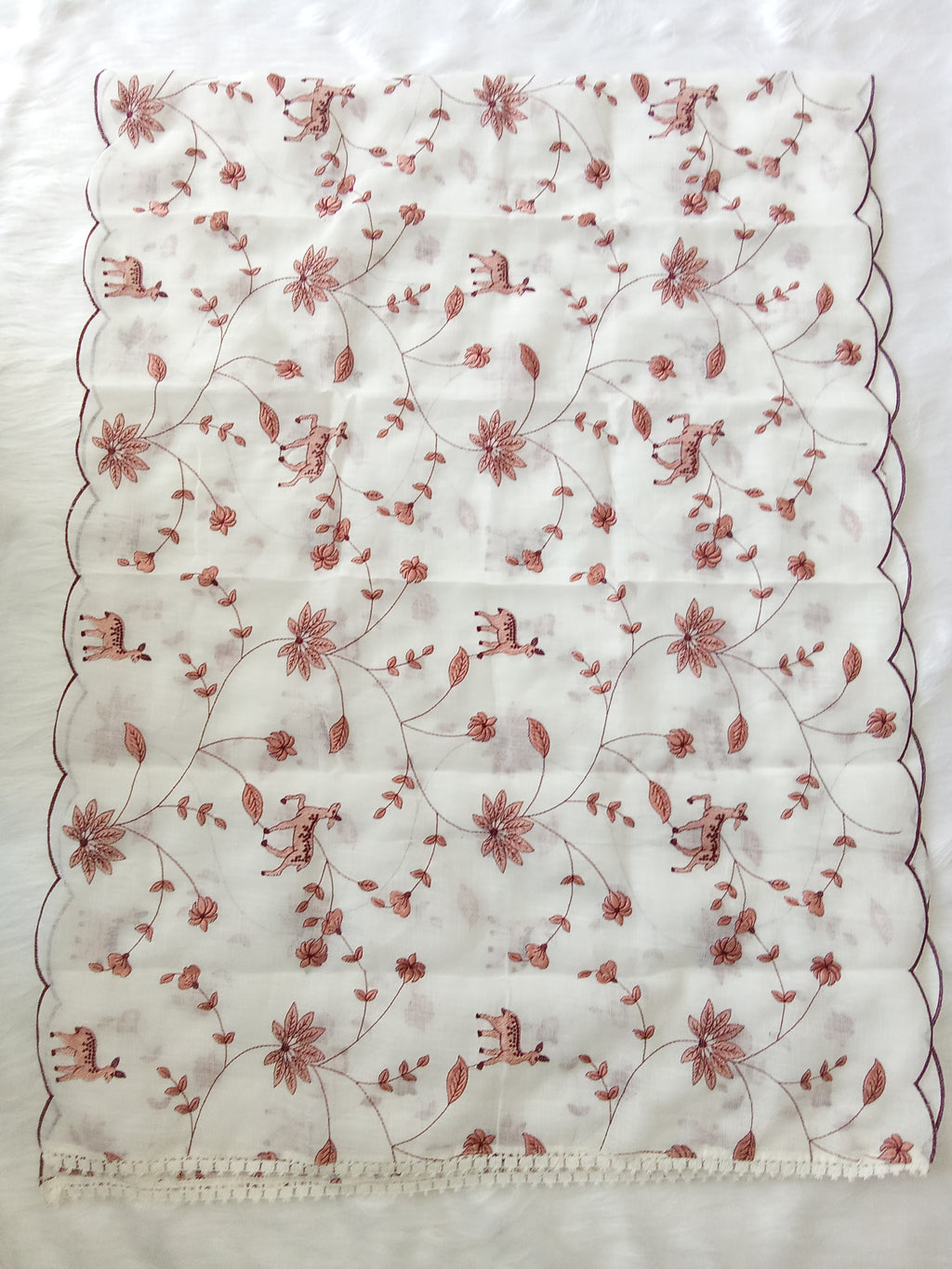 White Kota Doria Salwar Kameez Suit with Creamy Peach Embroidery