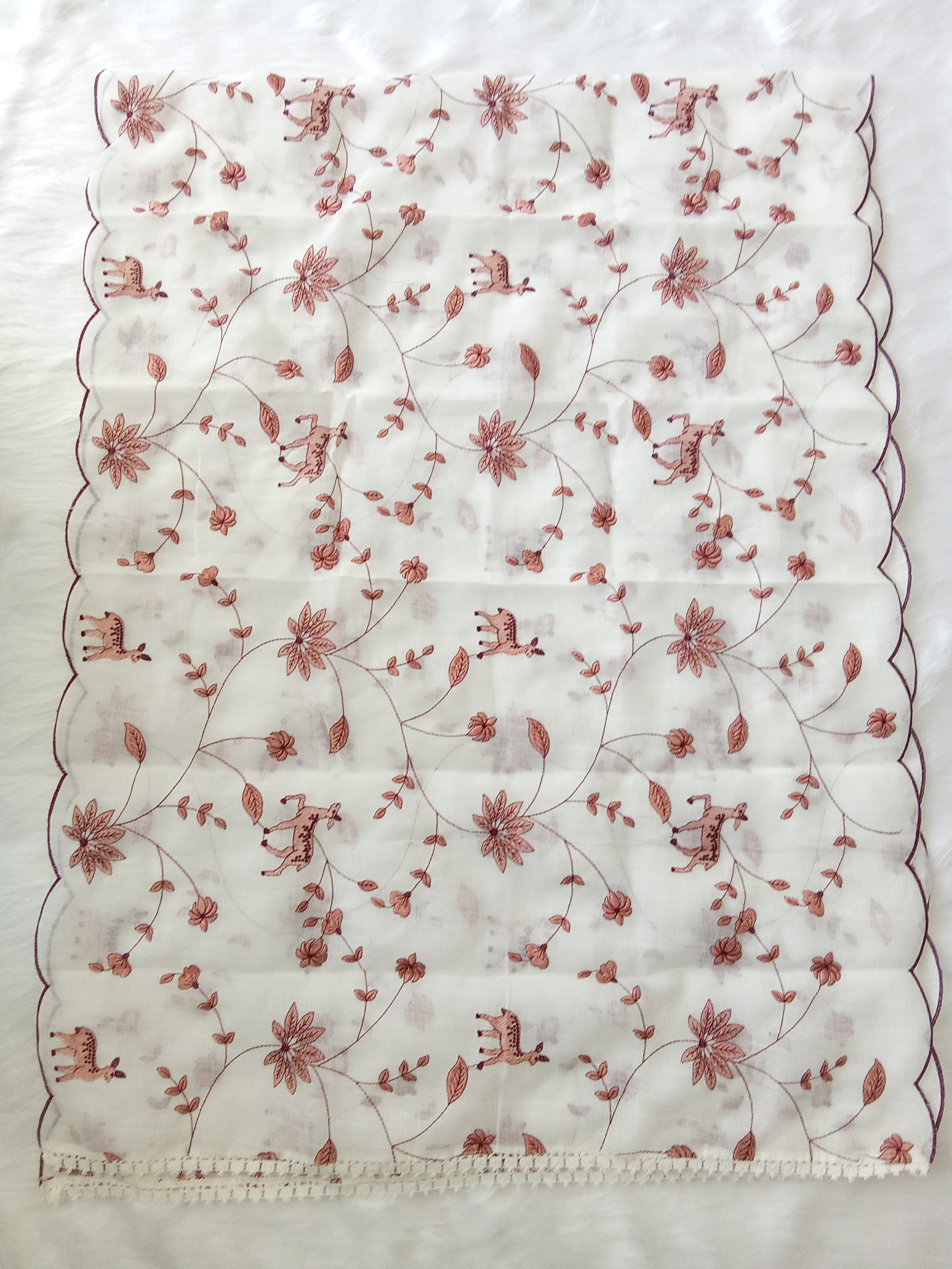 White Kota Doria Salwar Kameez Suit with Creamy Peach Embroidery