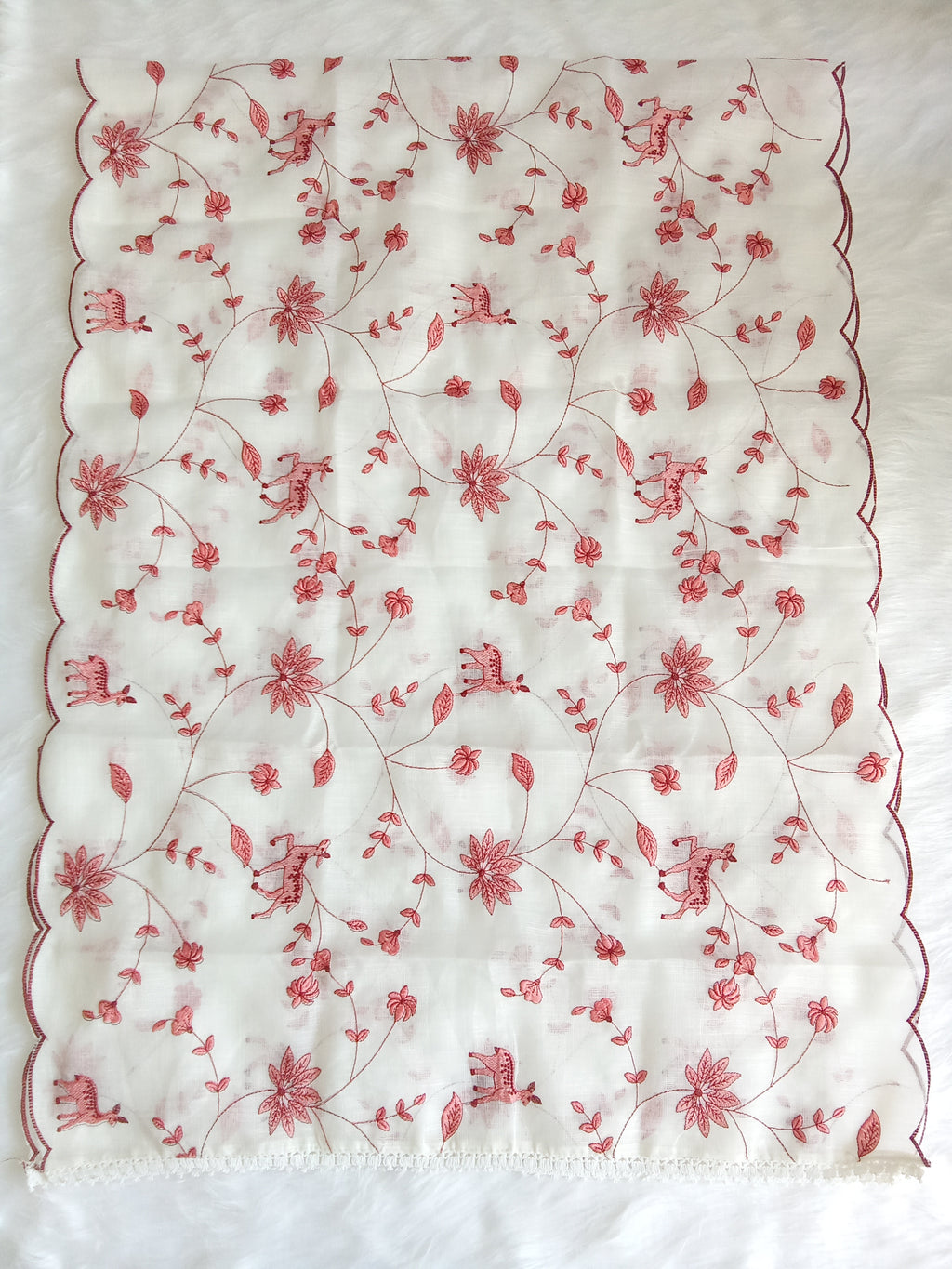 White Kota Doria Salwar Kameez Suit with Coral Peach Embroidery