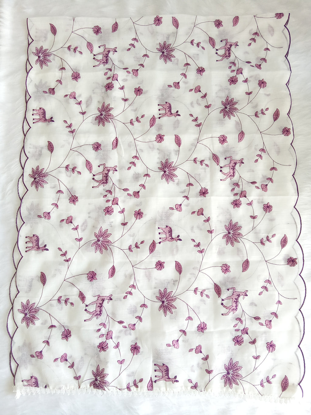 White Kota Doria Salwar Kameez Suit with Muave Embroidery