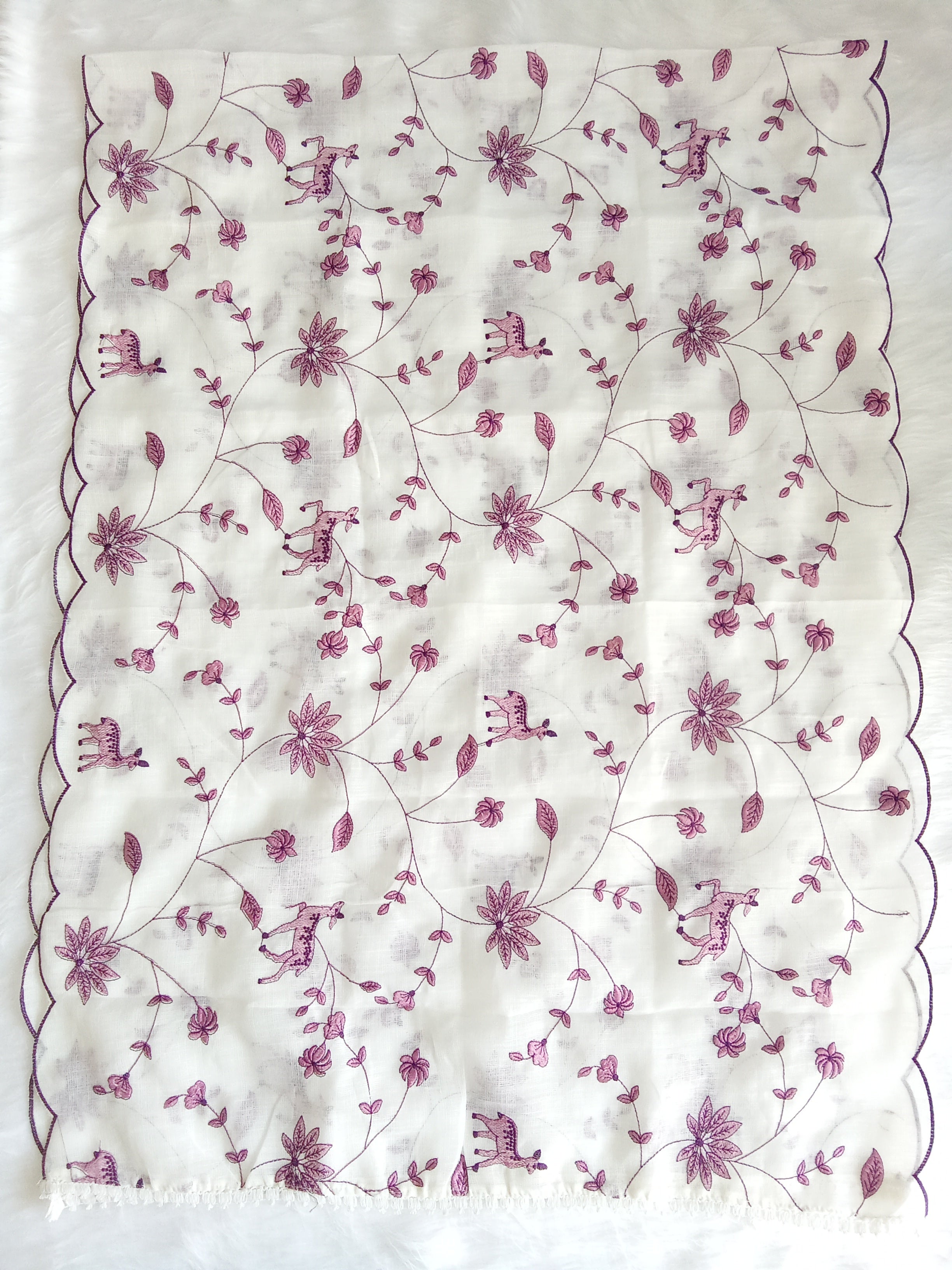 White Kota Doria Salwar Kameez Suit with Muave Embroidery