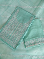 Aqua Green Muslin Silk Salwar Kameez Suit with Floral Embroidery & Organza Dupatta