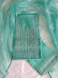 Aqua Green Muslin Silk Salwar Kameez Suit with Floral Embroidery & Organza Dupatta