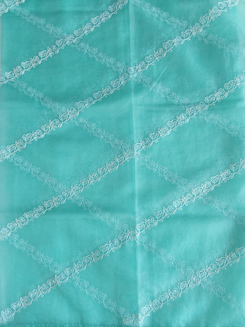 Aqua Green Muslin Silk Salwar Kameez Suit with Floral Embroidery & Organza Dupatta