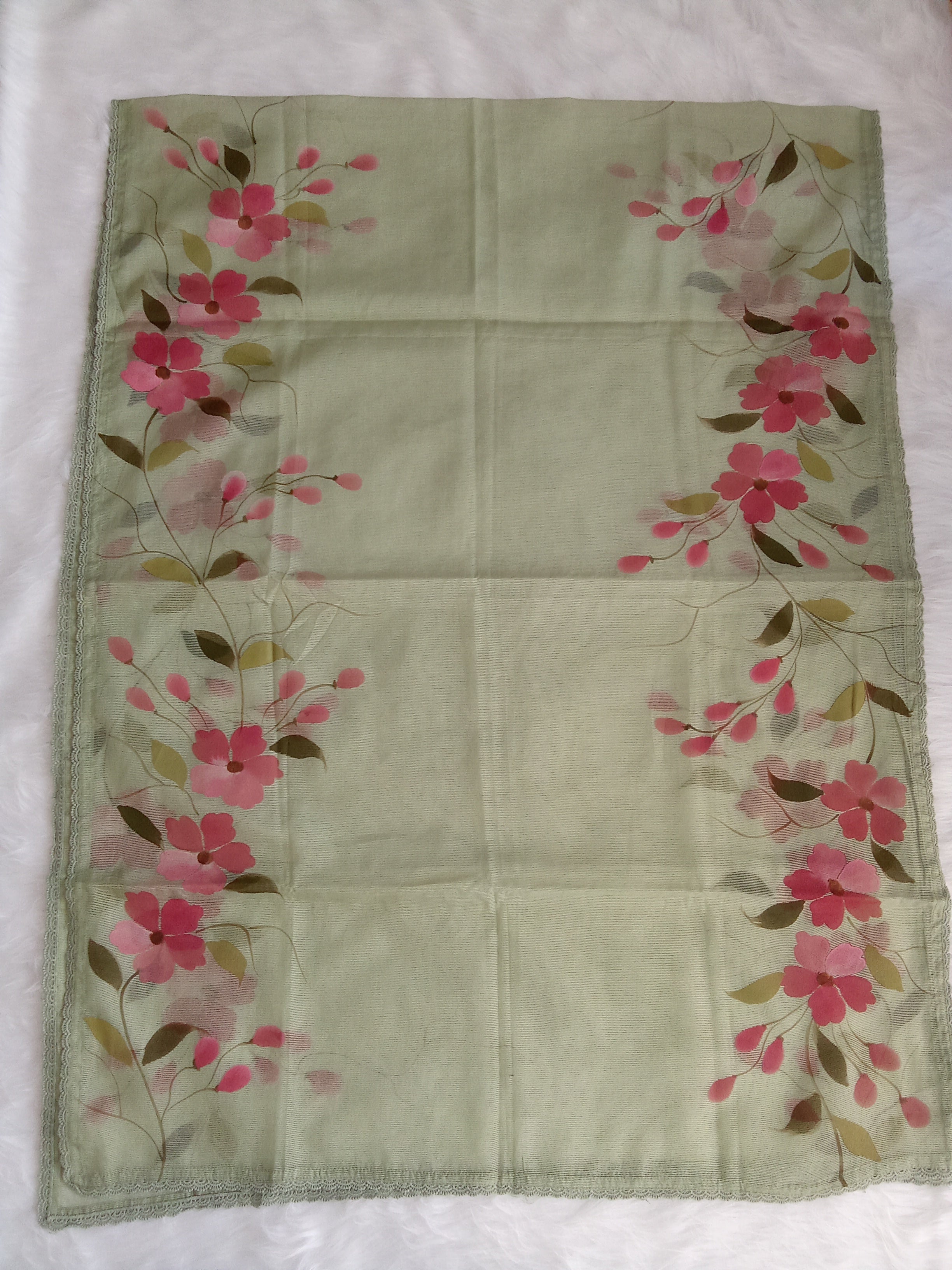 Green Jam Silk Unstitched Salwar Kameez Suit with Floral Printed Dupatta