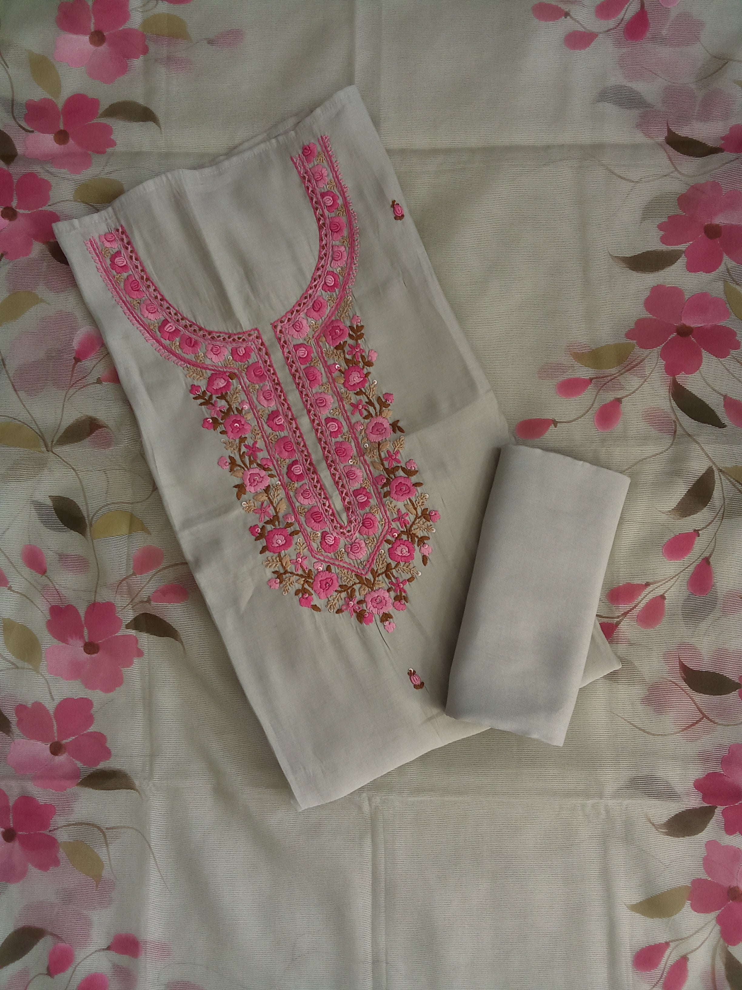 Green Jam Silk Unstitched Salwar Kameez Suit with Floral Printed Dupatta