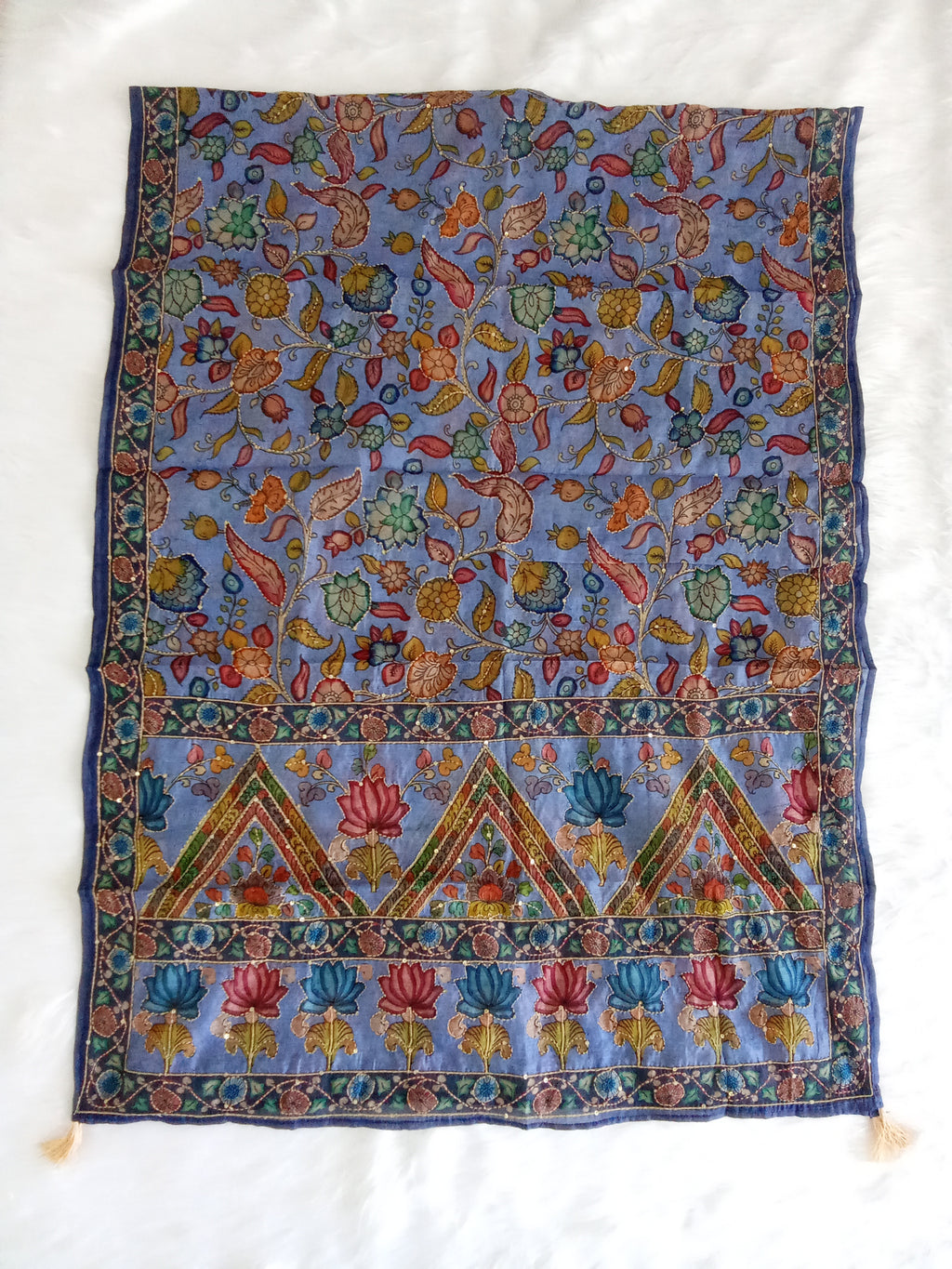 Blue Salwar Kameez with Kantha Work Dupatta & Plain Bottom