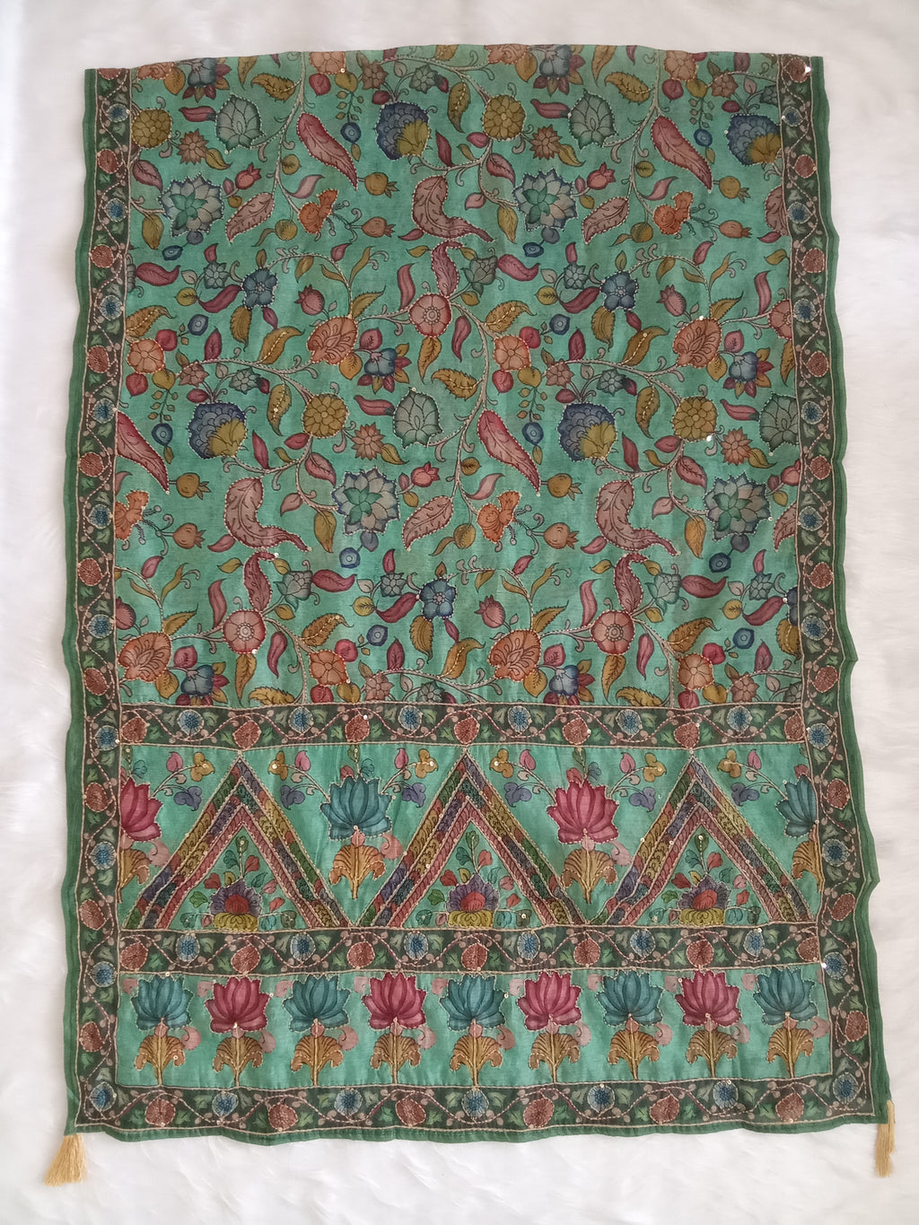 Green Salwar Kameez with Kantha Work Dupatta & Plain Bottom