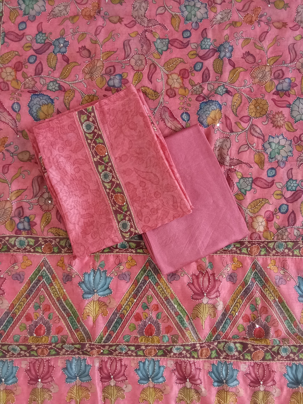 Pink Salwar Kameez with Kantha Work Dupatta & Plain Bottom