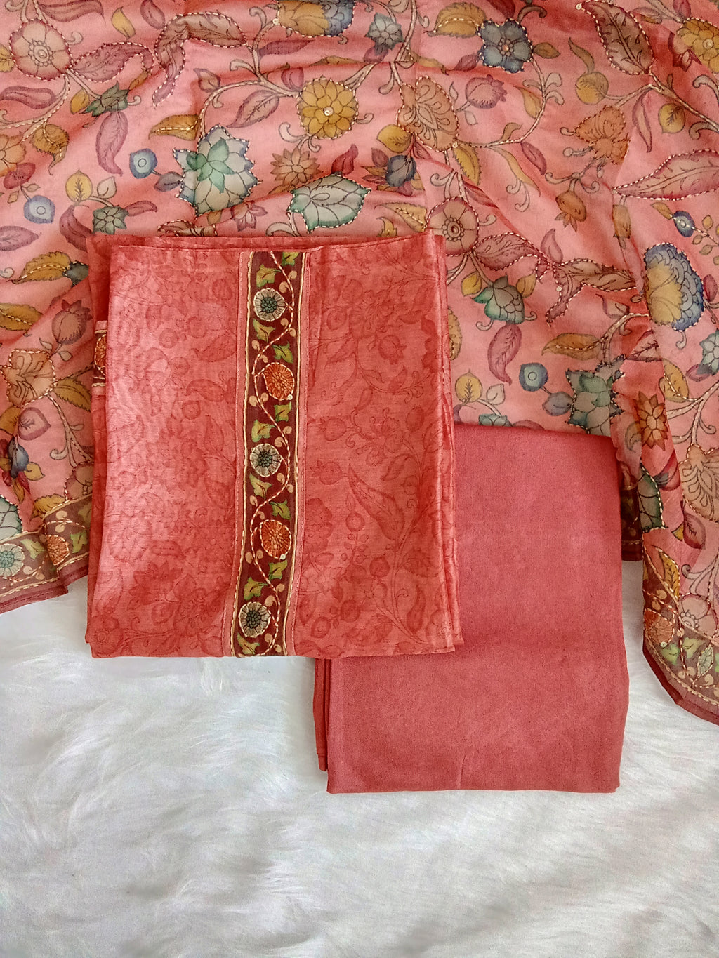 Pink Salwar Kameez with Kantha Work Dupatta & Plain Bottom